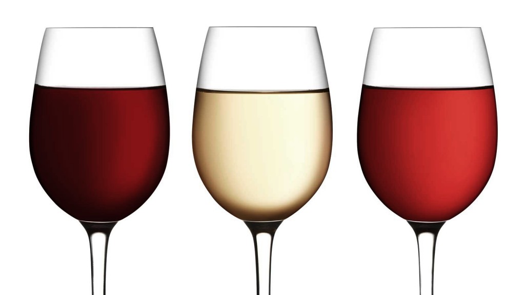 Glass of red, pink and white wine